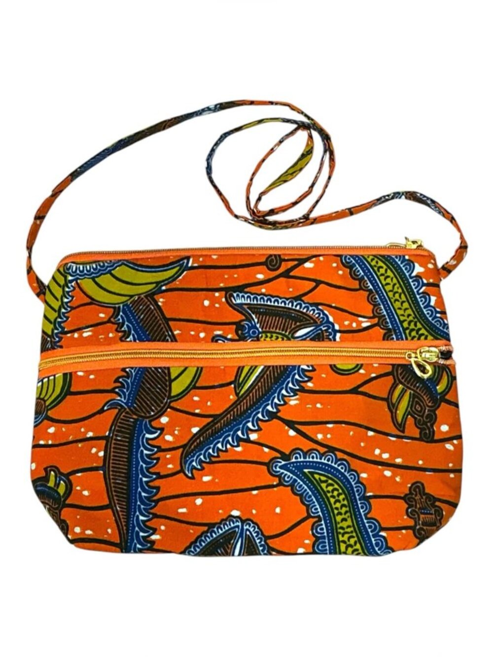 African Print Shoulder Bag Handmade 100% Cotton Orange Multi Aya Fair Trade - Picture 2 of 16